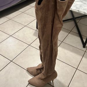 Thigh highs suede nude boots